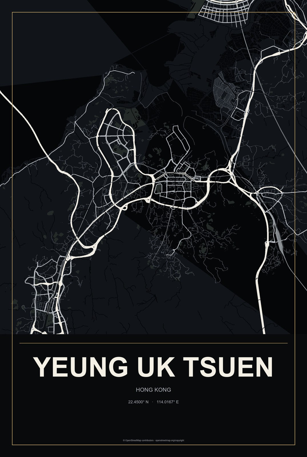 Yeung Uk Tsuen, Hong Kong City Map Aluminum Sign in Metropolitan Noir style