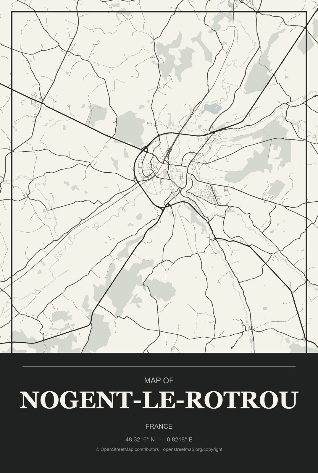 Nogent-le-Rotrou, France City Map Aluminum Sign in Museum Plaque style