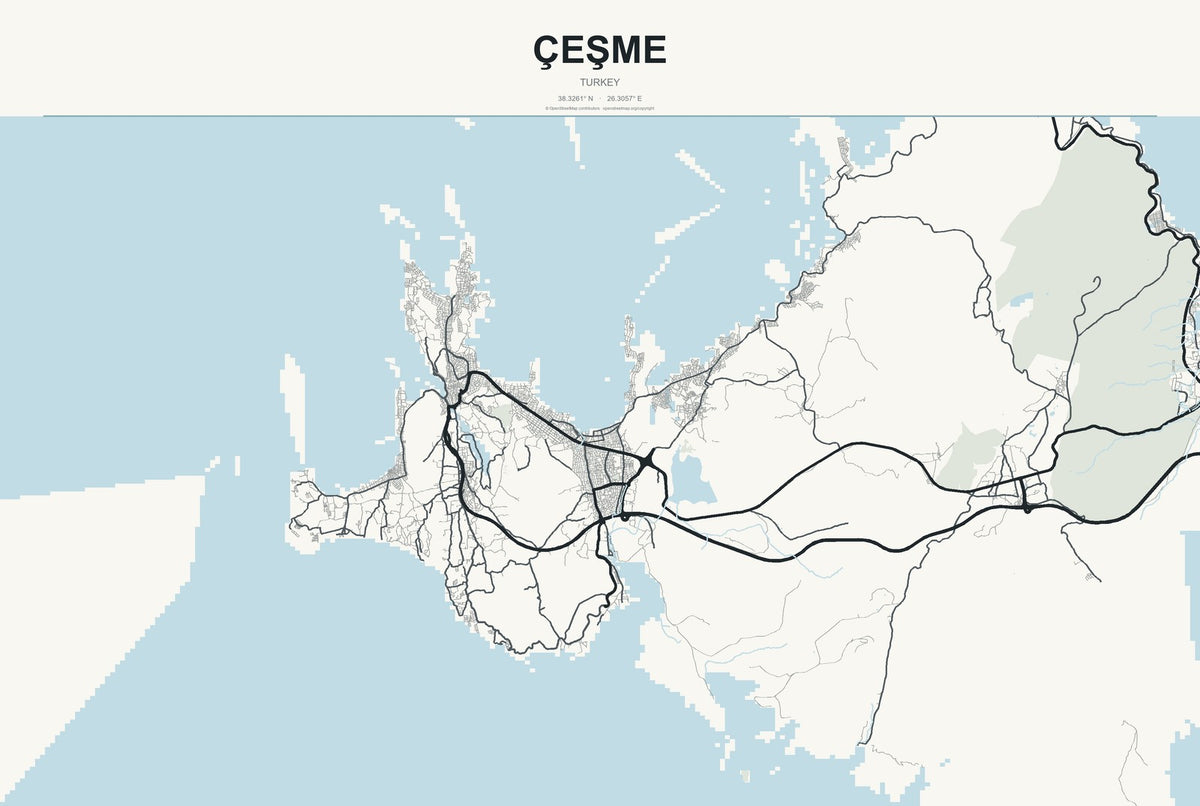 Çeşme, Turkey City Map Aluminum Sign in Headline Atlas style