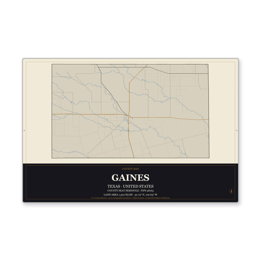 Gaines County, Texas Map Aluminum Sign in Museum Plaque style