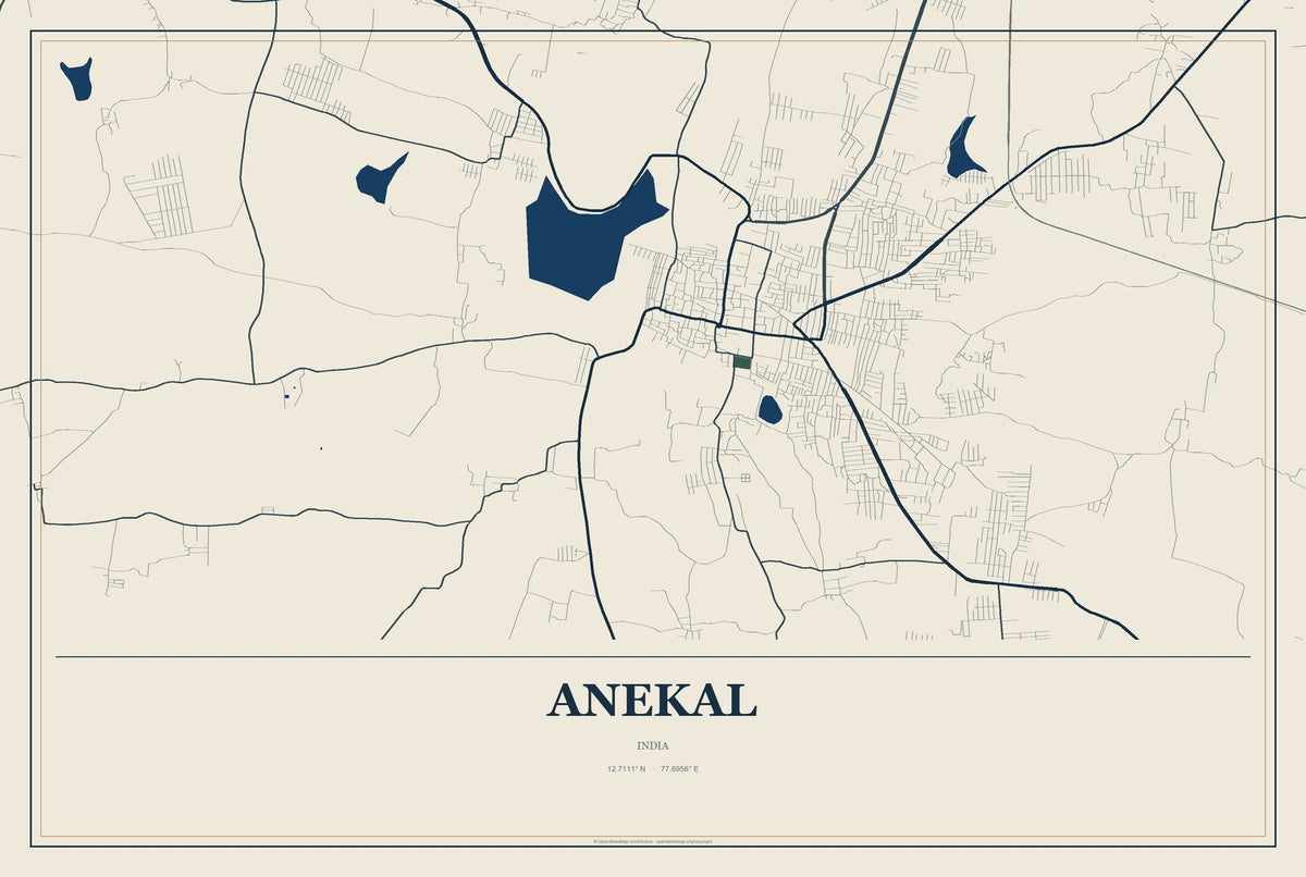 Anekal, India City Map Aluminum Sign in Coastal Cutout style