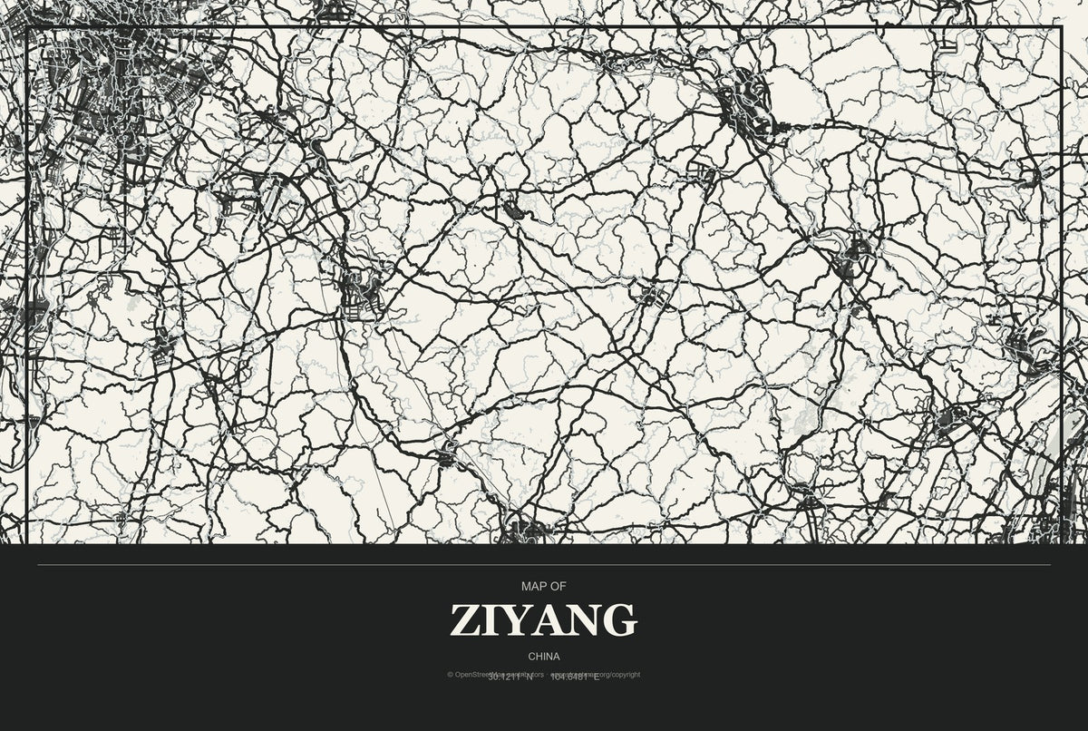 Ziyang, China City Map Aluminum Sign in Museum Plaque style