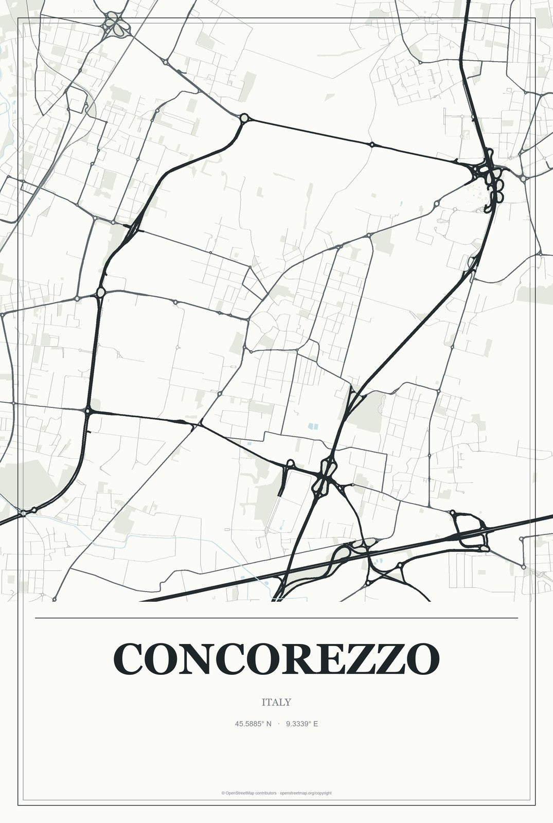 Concorezzo, Italy City Map Aluminum Sign in Gallery Air style