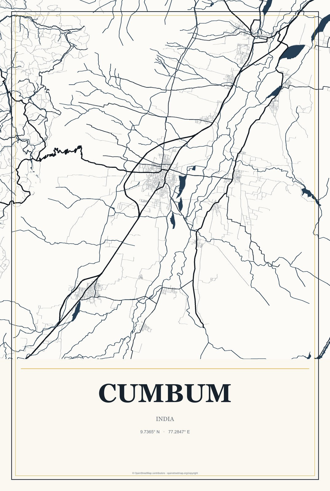 Cumbum, Tamil Nadu, India City Map Aluminum Sign in Citrine Modern style