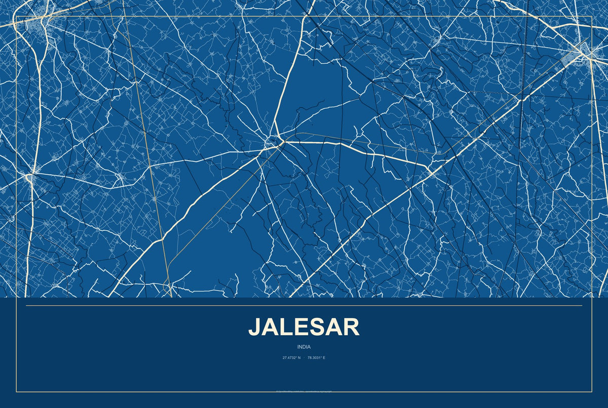 Jalesar, India City Map Aluminum Sign in Harbor Cobalt style