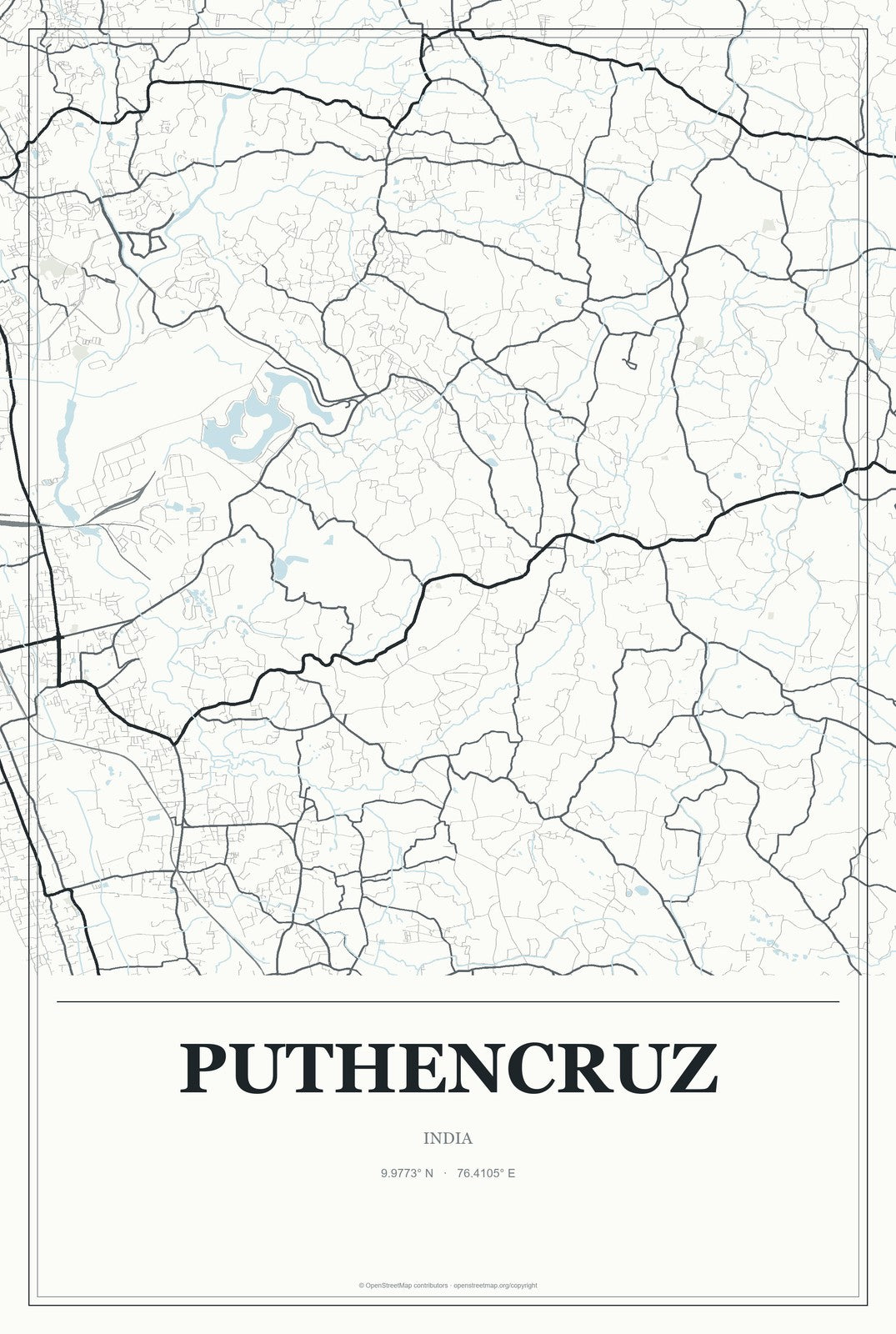 Puthencruz, India City Map Aluminum Sign in Gallery Air style