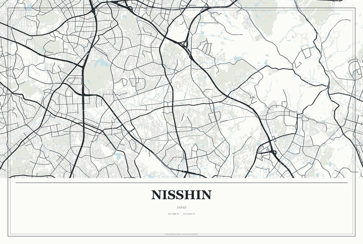 Nisshin, Japan City Map Aluminum Sign in Gallery Air style