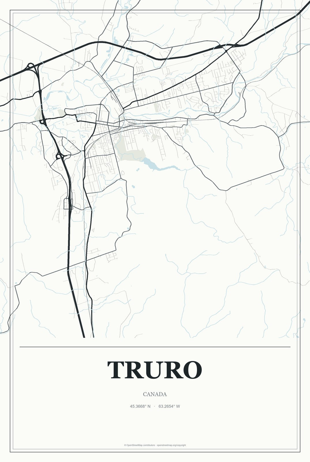 Truro, Canada City Map Aluminum Sign in Gallery Air style