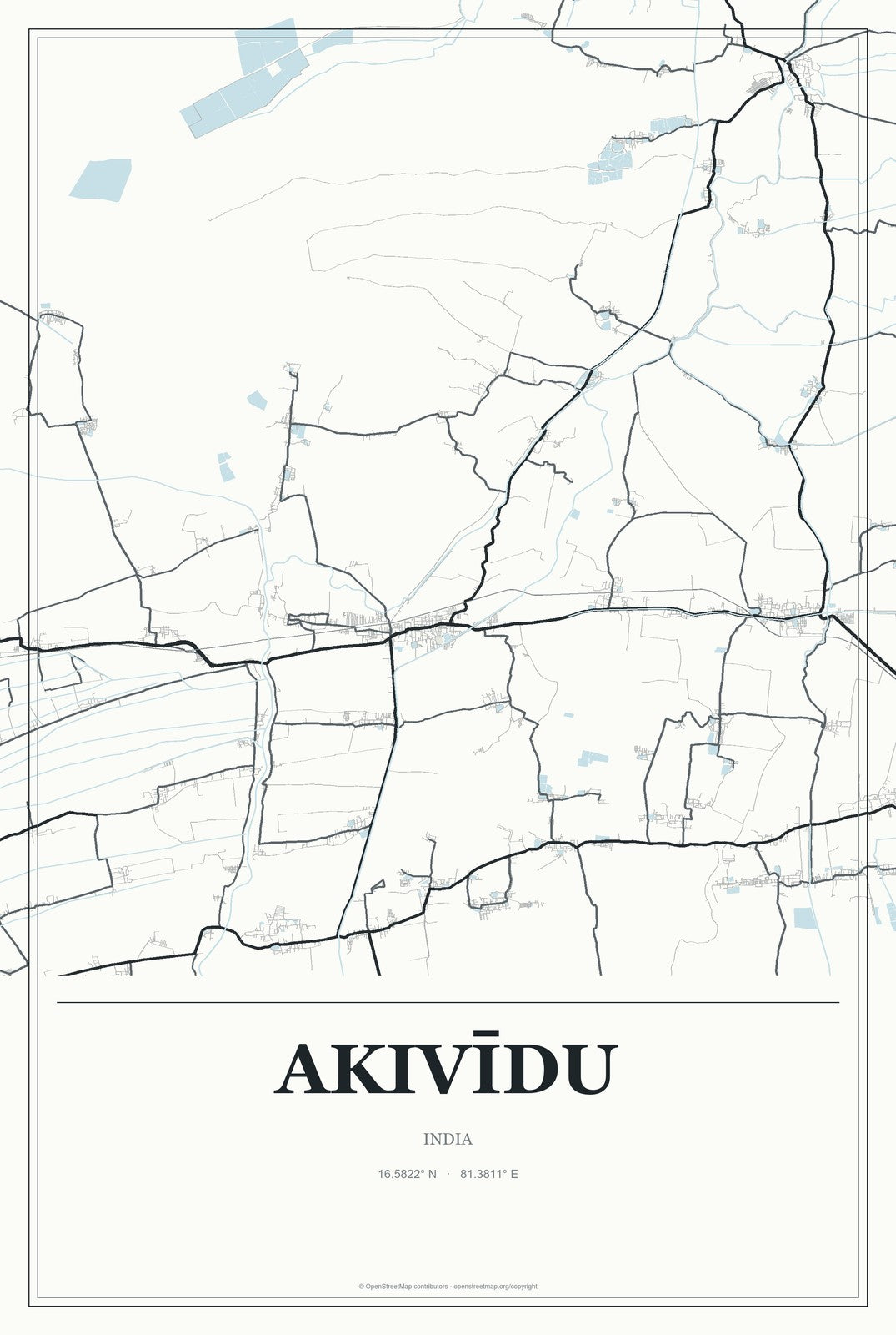 Akivīdu, India City Map Aluminum Sign in Gallery Air style