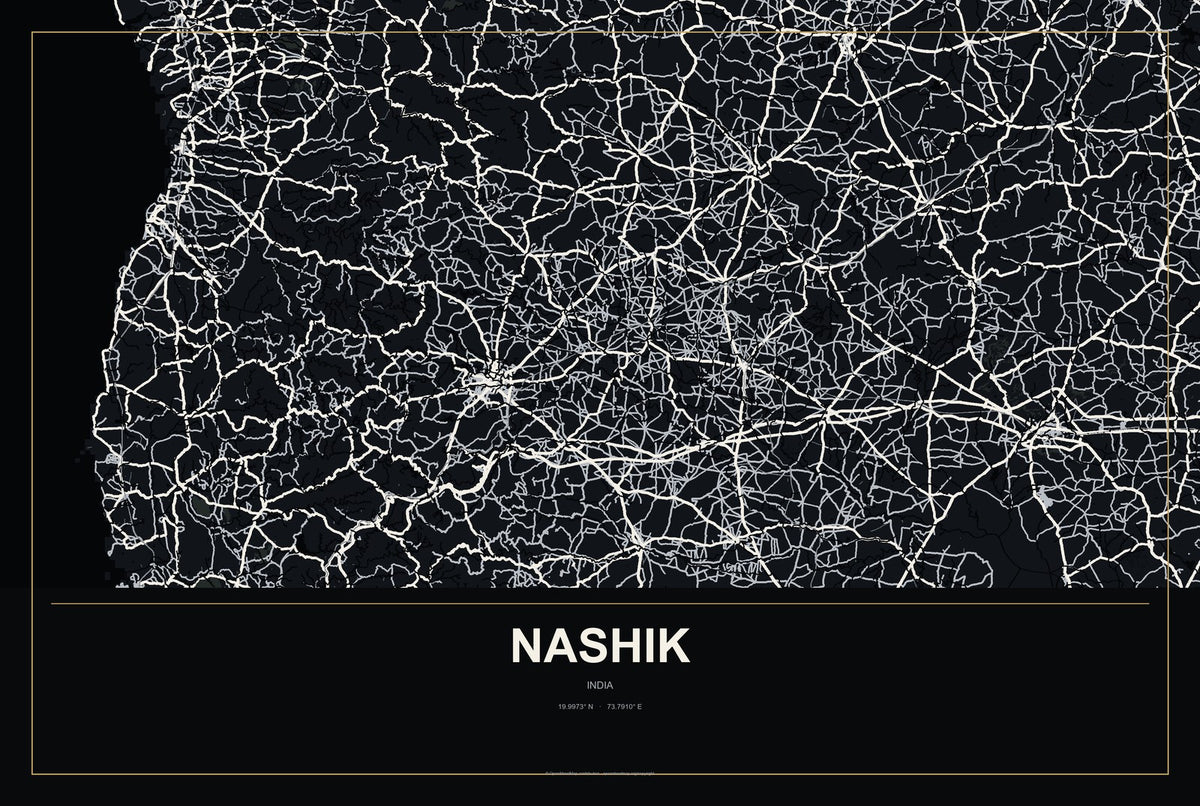 Nashik, India City Map Aluminum Sign in Metropolitan Noir style
