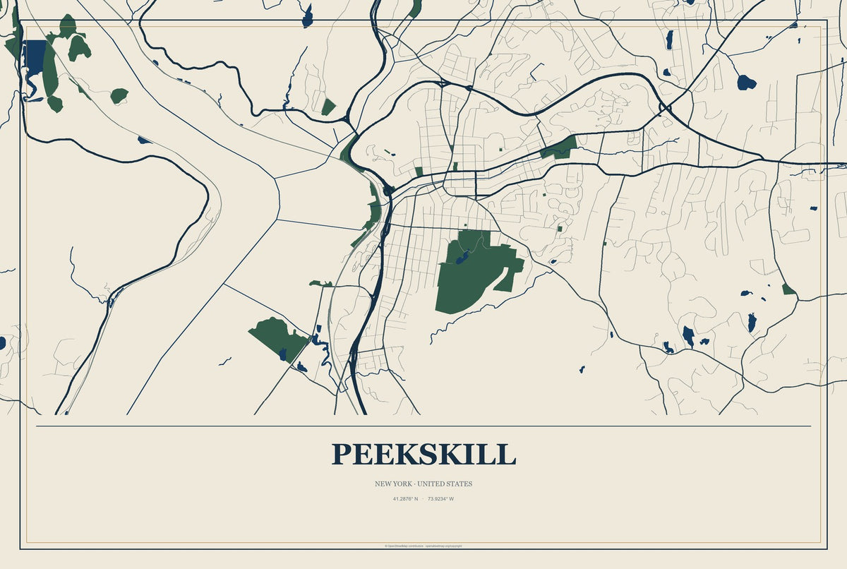 Peekskill, New York City Map Aluminum Sign in Coastal Cutout style