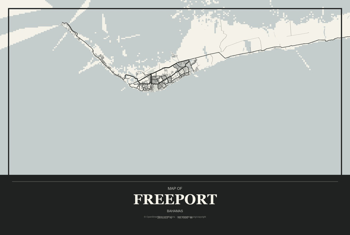 Freeport, Bahamas City Map Aluminum Sign in Museum Plaque style