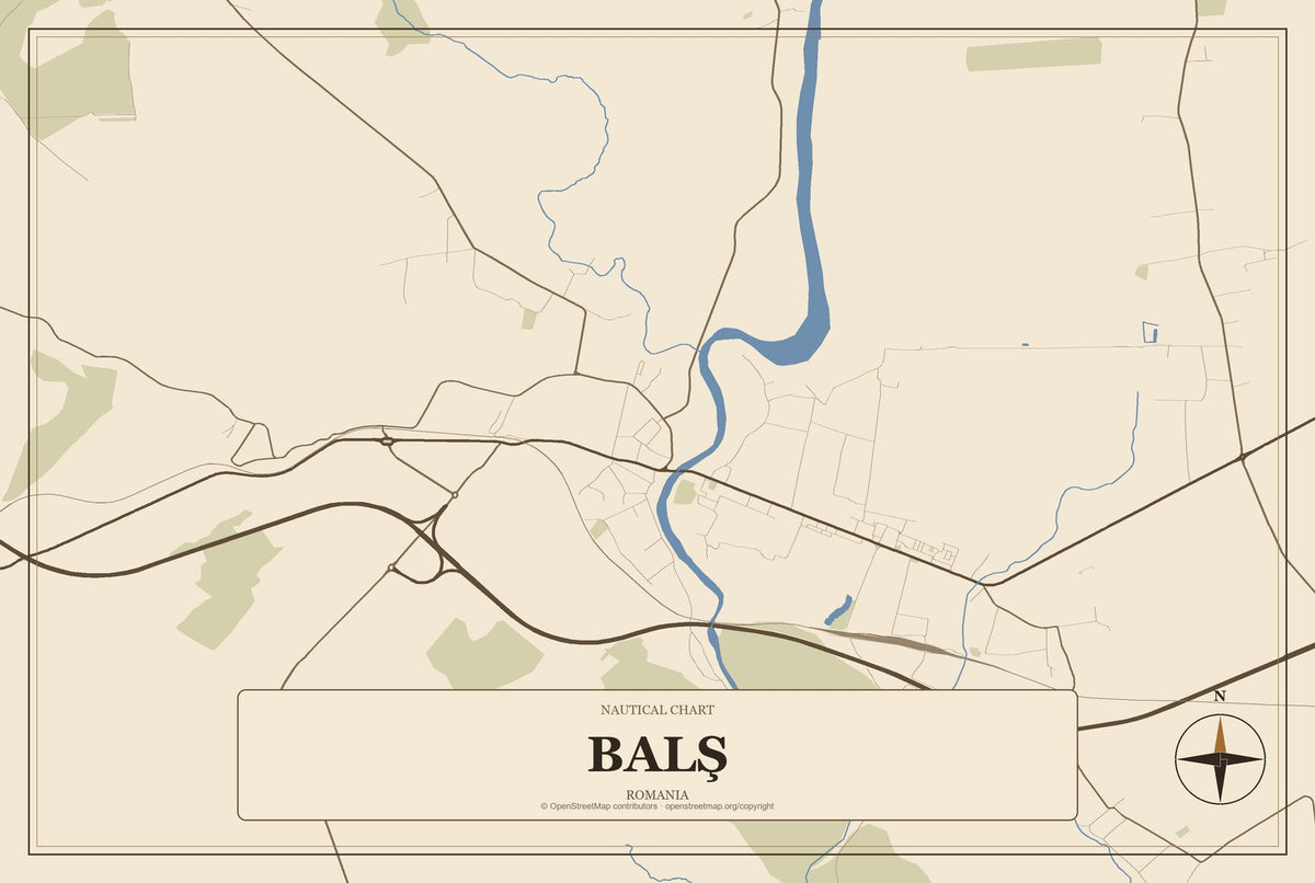 Balş, Romania City Map Aluminum Sign in Heritage Nautical style