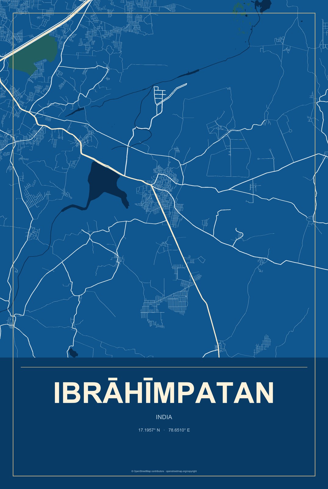 Ibrāhīmpatan, India City Map Aluminum Sign in Harbor Cobalt style