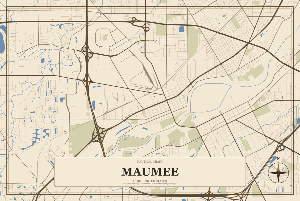 Maumee, Ohio City Map Aluminum Sign in Heritage Nautical style