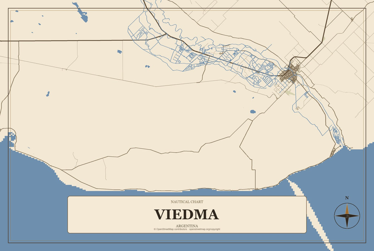 Viedma, Argentina City Map Aluminum Sign in Heritage Nautical style
