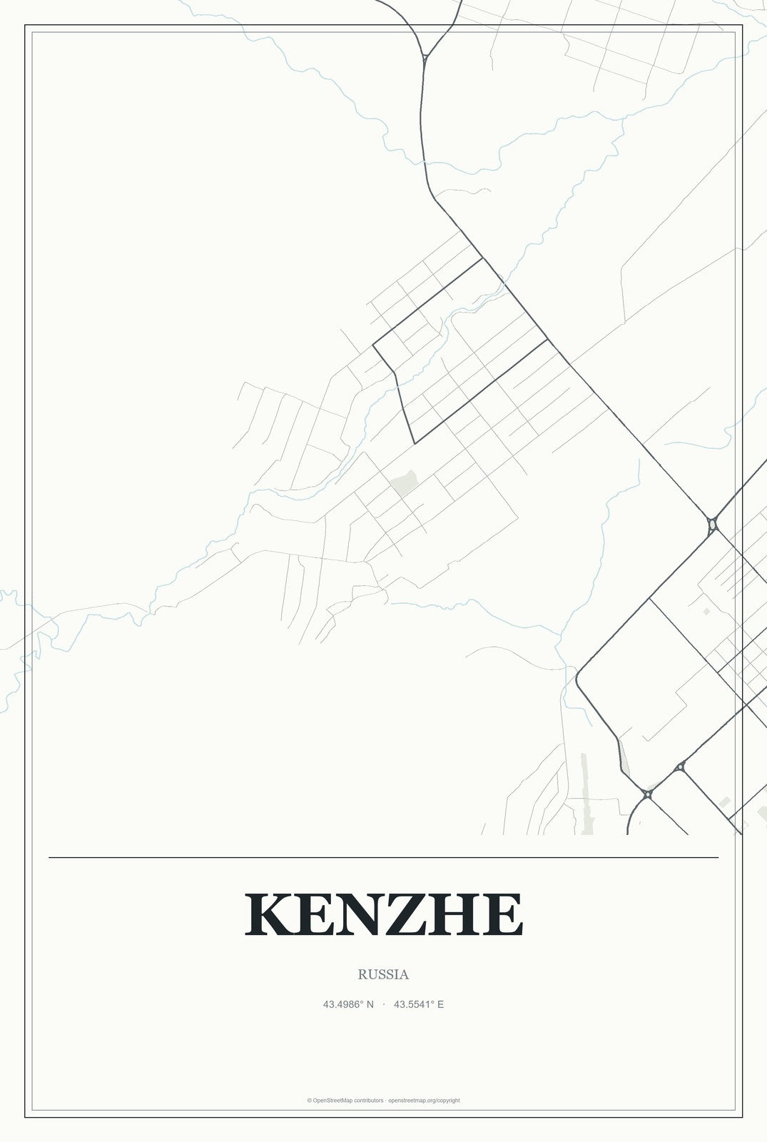 Kenzhe, Russia City Map Aluminum Sign in Gallery Air style
