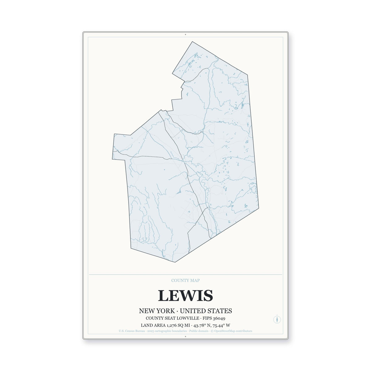 Lewis County, New York Map Aluminum Sign in Gallery Air style