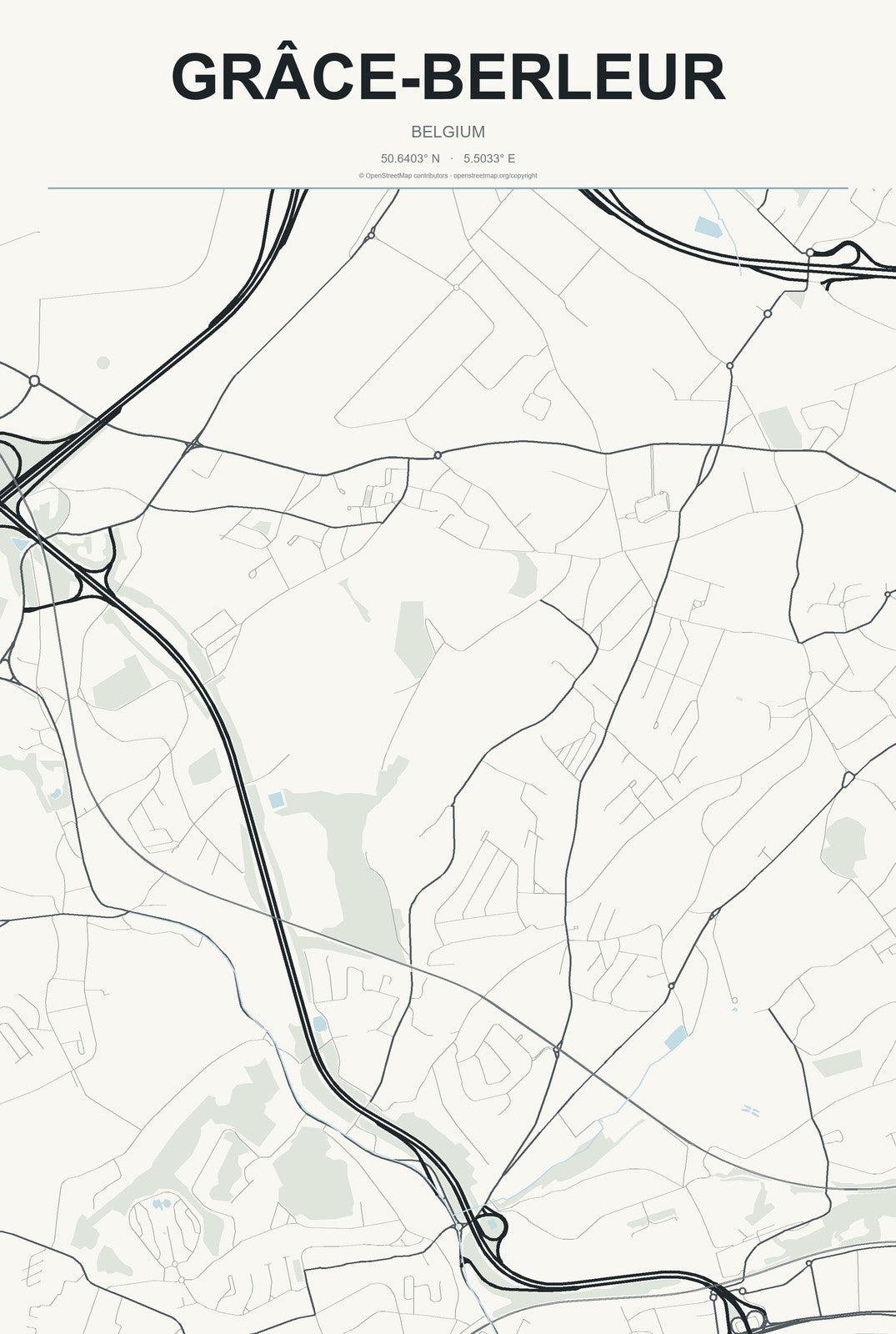 Grâce-Berleur, Belgium City Map Aluminum Sign in Headline Atlas style