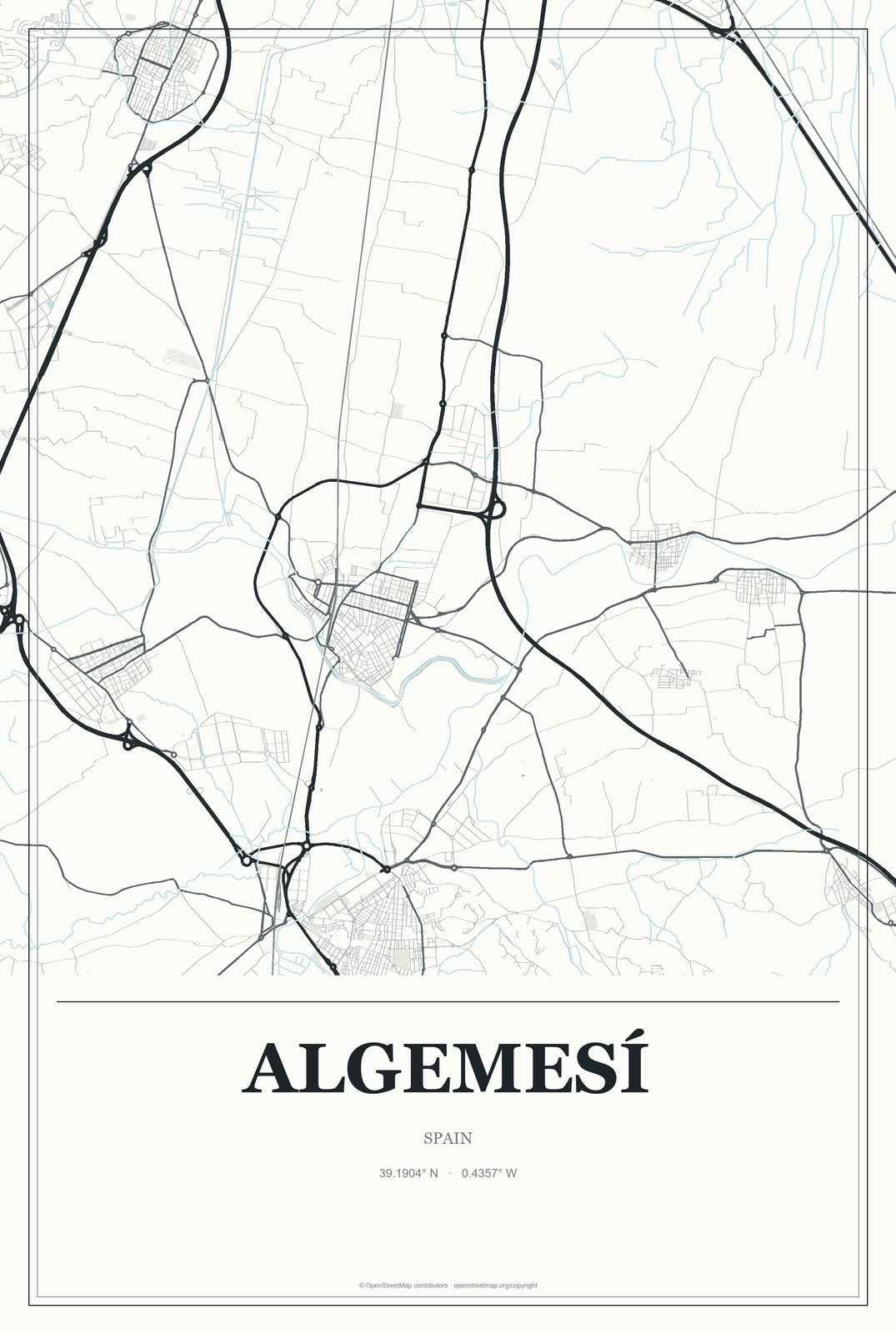 Algemesí, Spain City Map Aluminum Sign in Gallery Air style