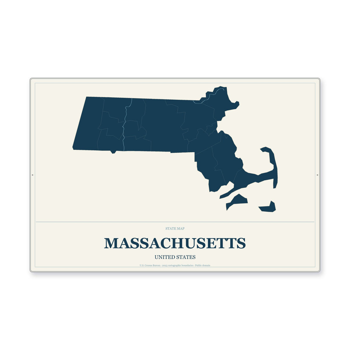 Massachusetts state map aluminum sign in Coastal Cutout style