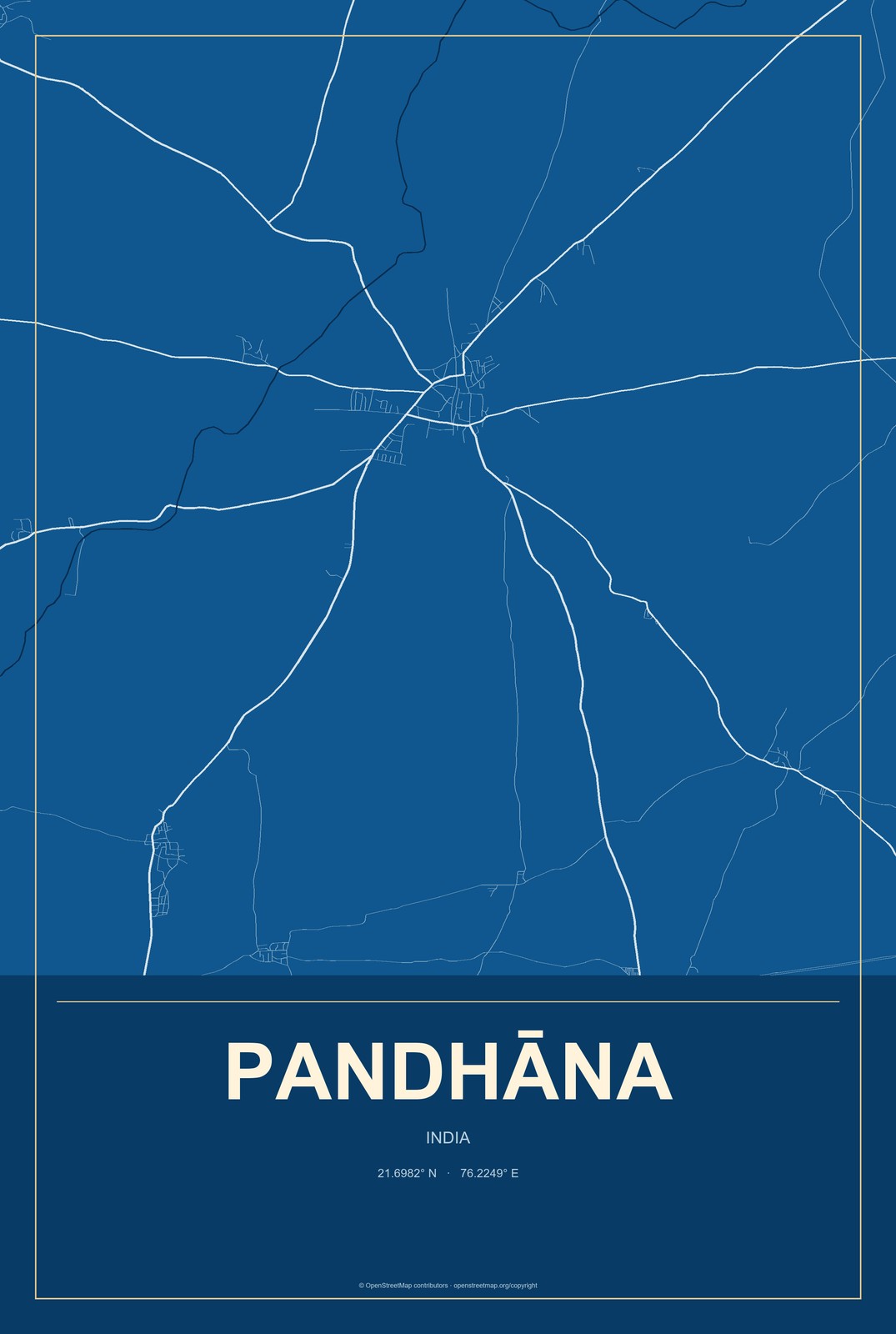 Pandhāna, India City Map Aluminum Sign in Harbor Cobalt style