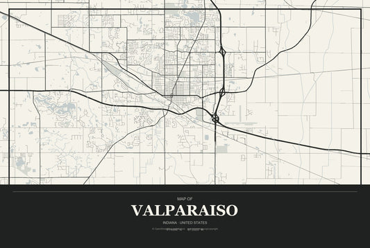 Valparaiso, Indiana City Map Aluminum Sign in Museum Plaque style