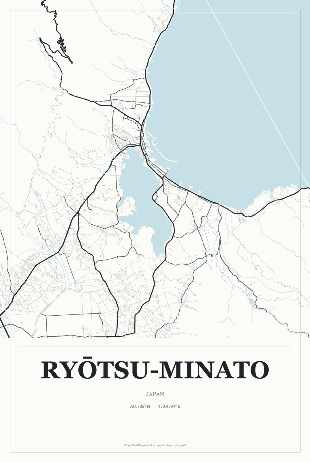 Ryōtsu-minato, Japan City Map Aluminum Sign in Gallery Air style