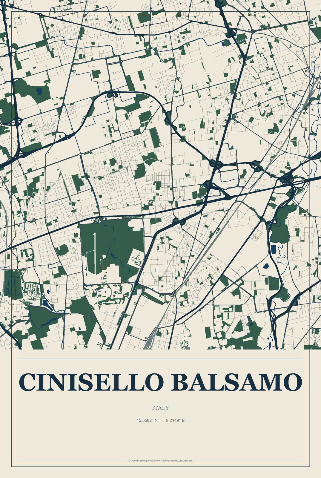 Cinisello Balsamo, Italy City Map Aluminum Sign in Coastal Cutout style