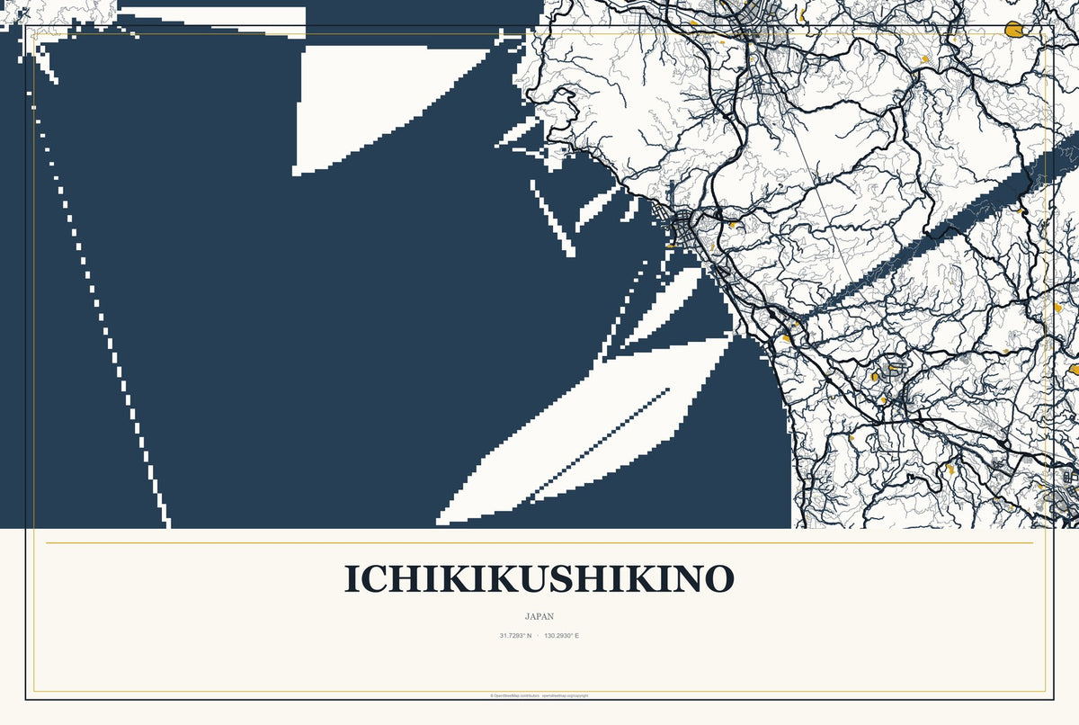 Ichikikushikino, Japan City Map Aluminum Sign in Citrine Modern style