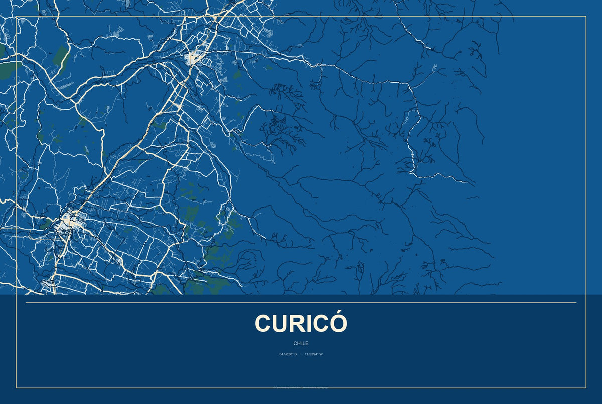 Curicó, Chile City Map Aluminum Sign in Harbor Cobalt style
