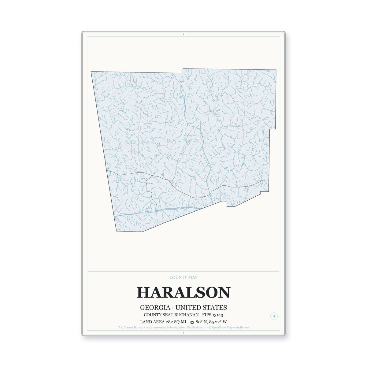 Haralson County, Georgia Map Aluminum Sign in Gallery Air style
