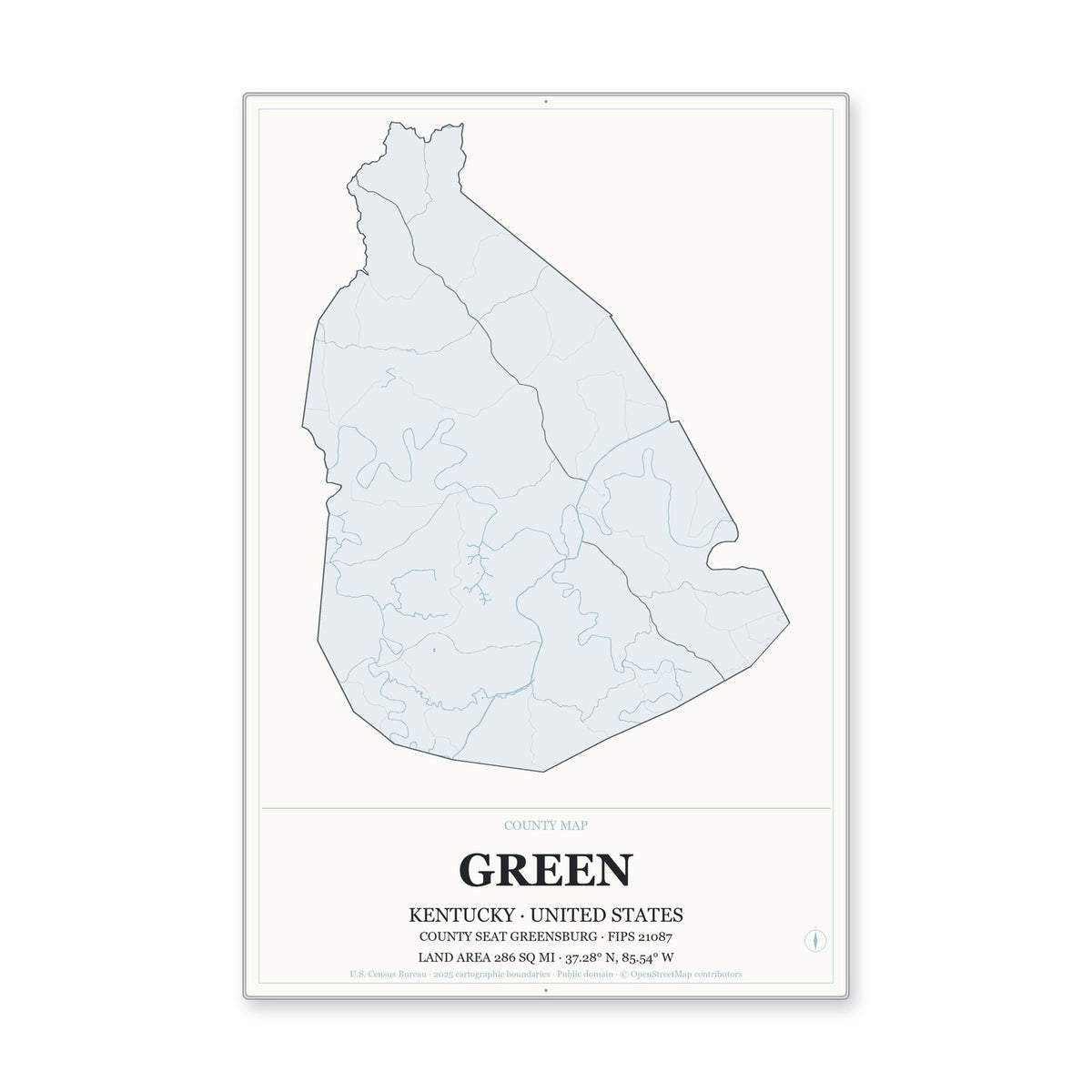Green County, Kentucky Map Aluminum Sign in Gallery Air style