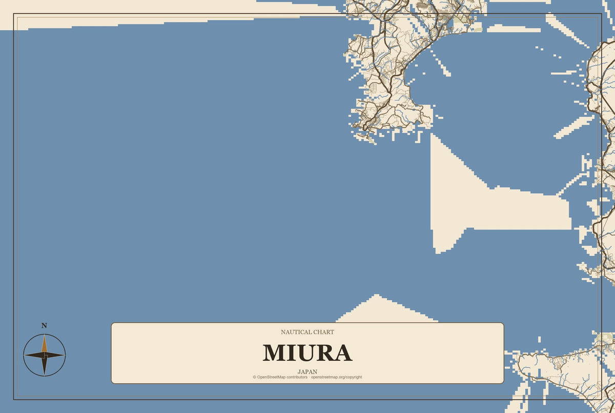 Miura, Japan City Map Aluminum Sign in Heritage Nautical style