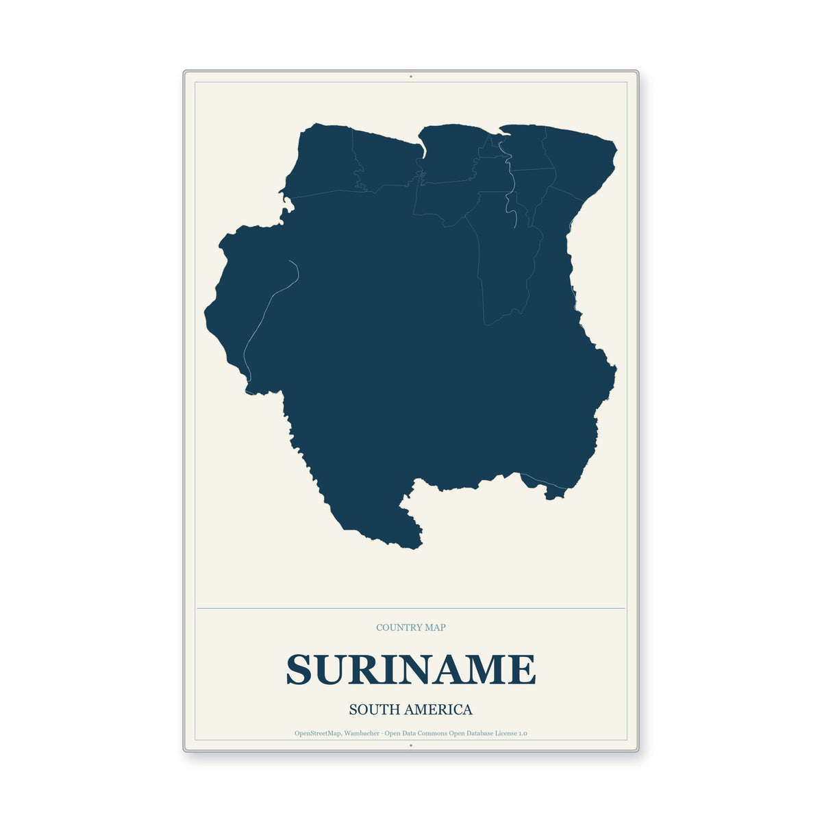 Suriname Country Map Aluminum Sign in Coastal Cutout style