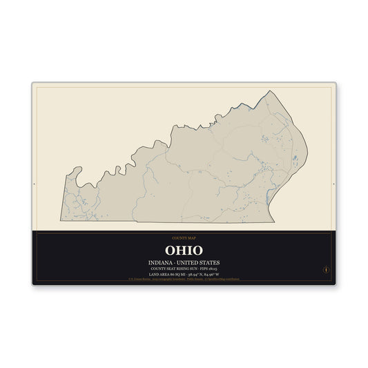 Ohio County, Indiana Map Aluminum Sign in Museum Plaque style