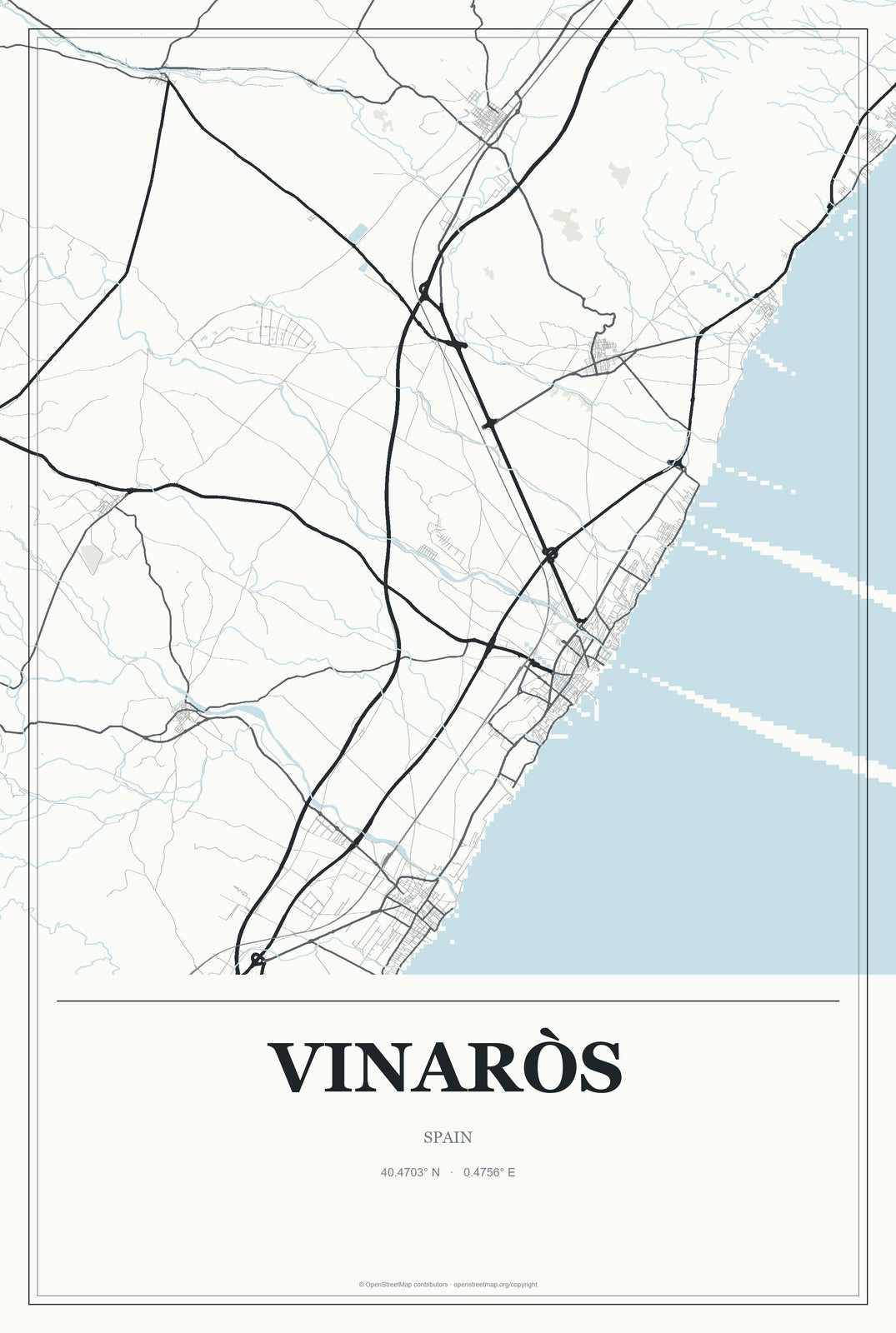 Vinaròs, Spain City Map Aluminum Sign in Gallery Air style