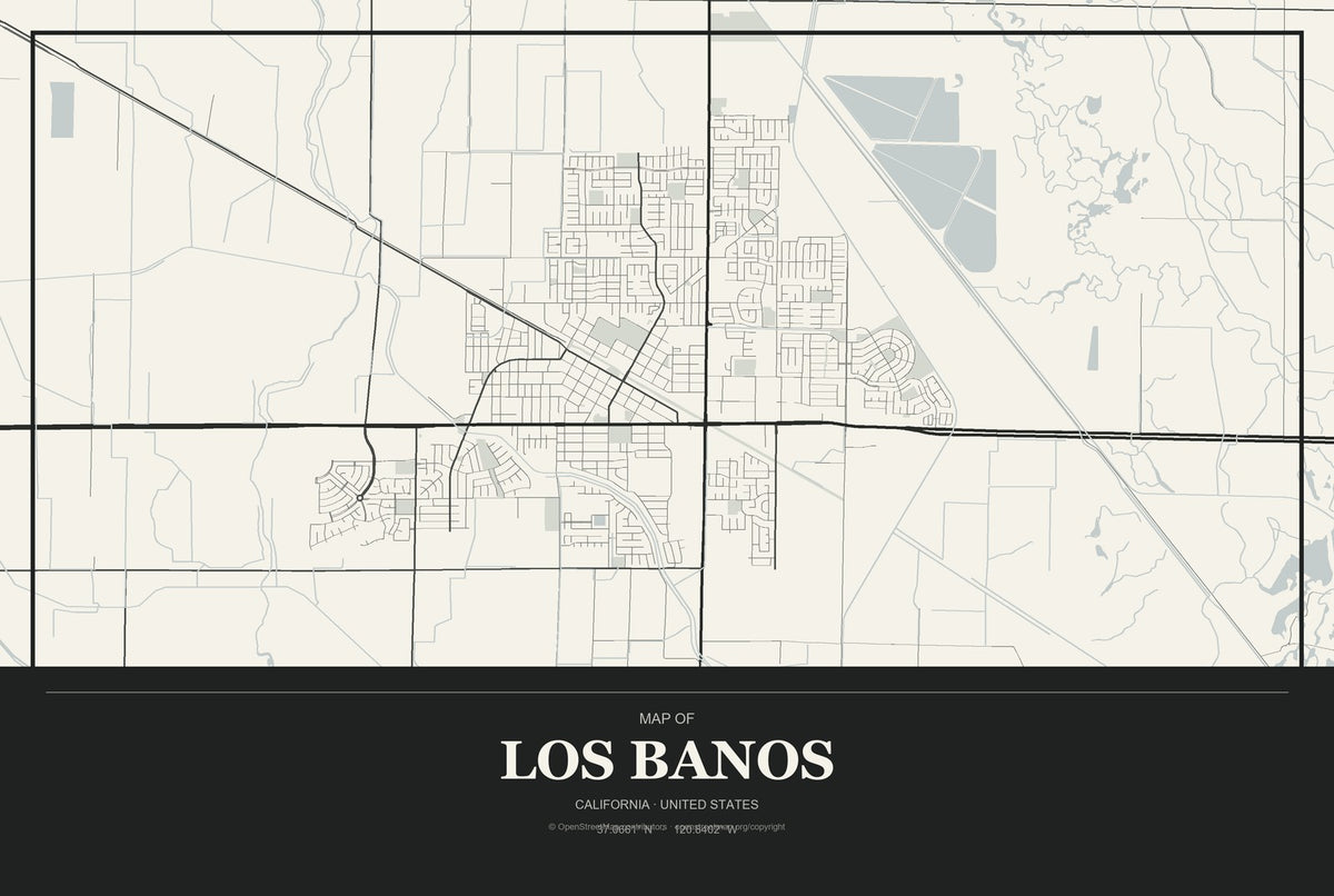 Los Banos, California City Map Aluminum Sign in Museum Plaque style