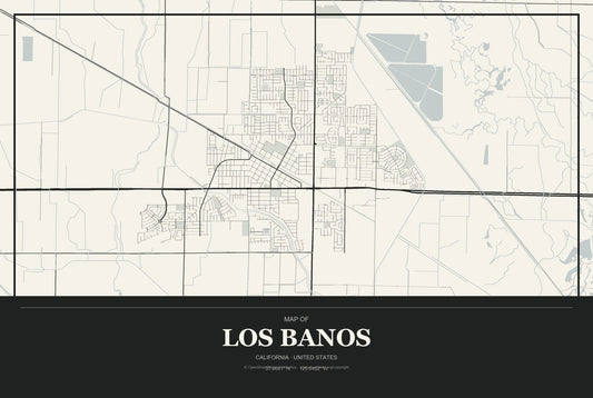 Los Banos, California City Map Aluminum Sign in Museum Plaque style