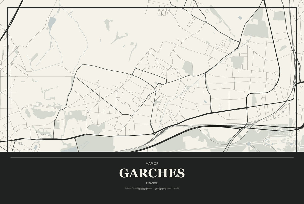 Garches, France City Map Aluminum Sign in Museum Plaque style
