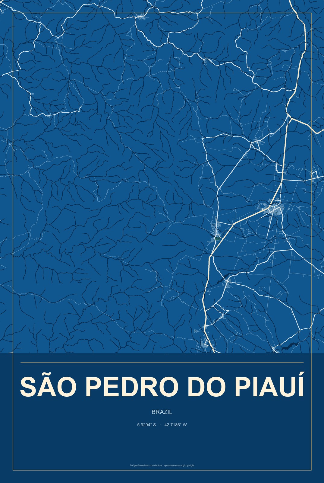São Pedro do Piauí, Brazil City Map Aluminum Sign in Harbor Cobalt style