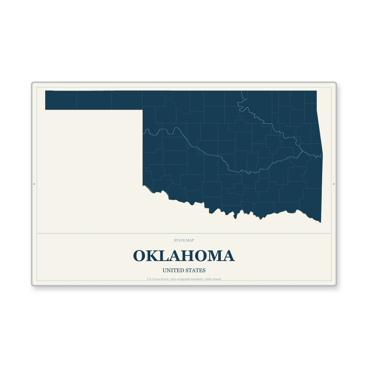 Oklahoma state map aluminum sign in Coastal Cutout style