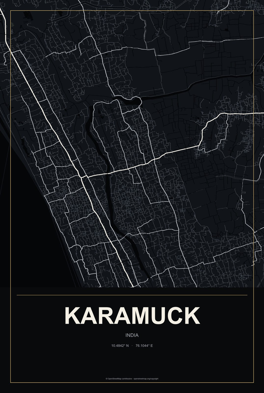 Karamuck, India City Map Aluminum Sign in Metropolitan Noir style