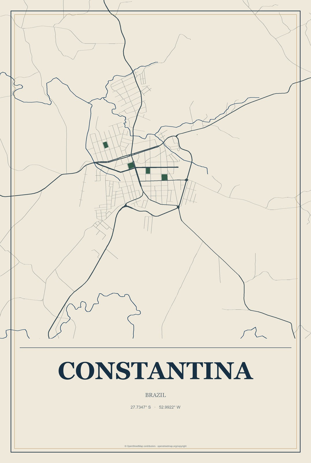 Constantina, Brazil City Map Aluminum Sign in Coastal Cutout style