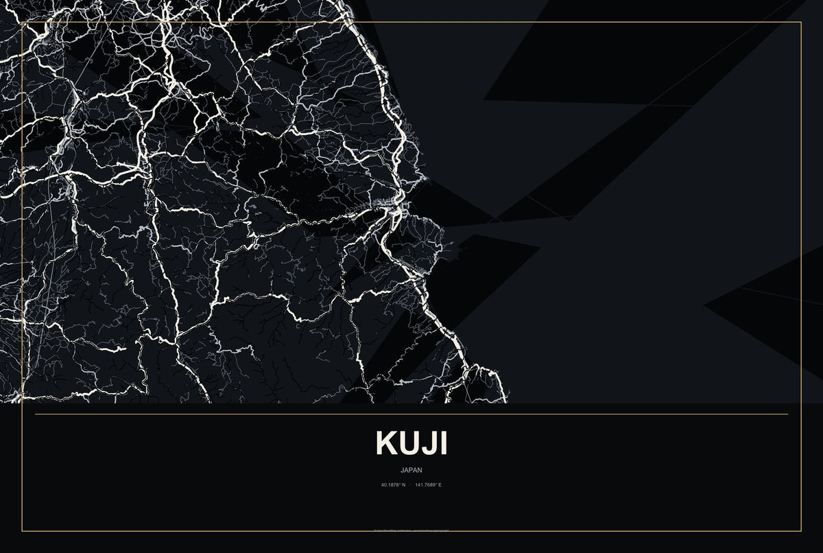 Kuji, Japan City Map Aluminum Sign in Metropolitan Noir style