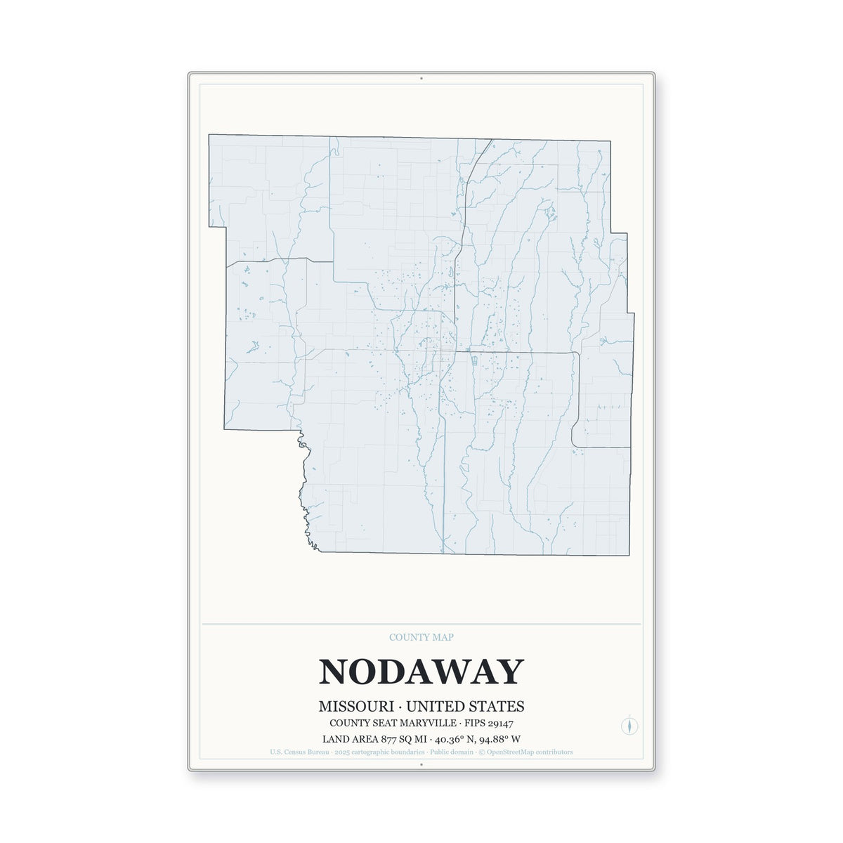 Nodaway County, Missouri Map Aluminum Sign in Gallery Air style