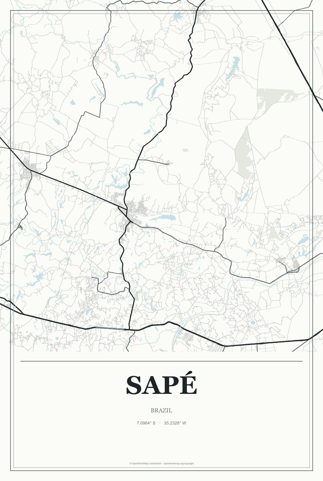 Sapé, Brazil City Map Aluminum Sign in Gallery Air style