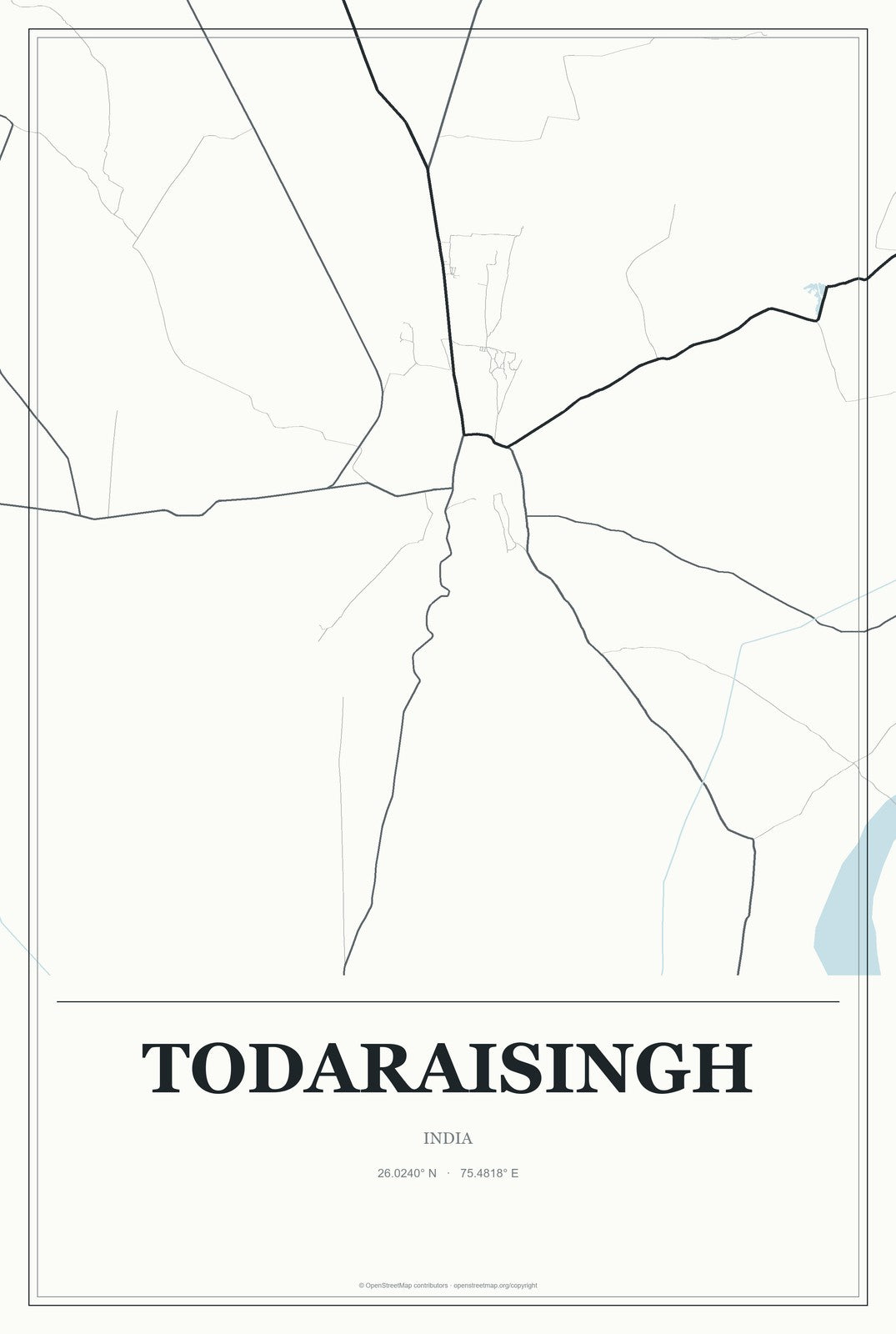 Todaraisingh, India City Map Aluminum Sign in Gallery Air style