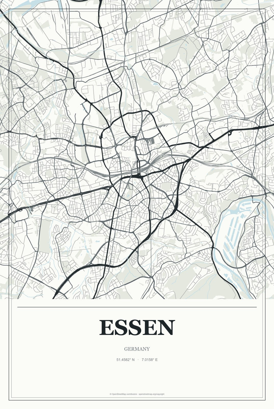 Essen, Germany City Map Aluminum Sign in Gallery Air style