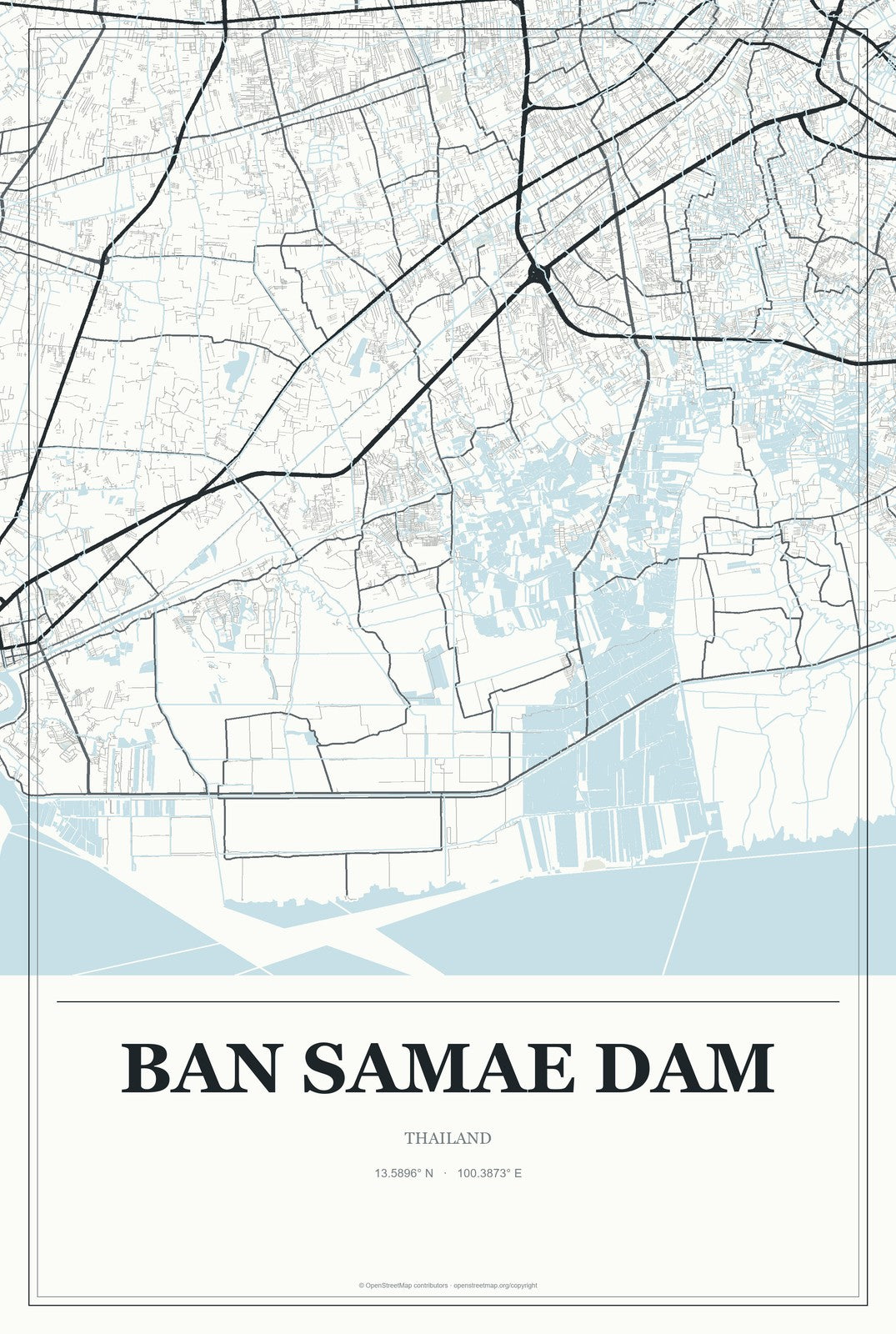Ban Samae Dam, Thailand City Map Aluminum Sign in Gallery Air style